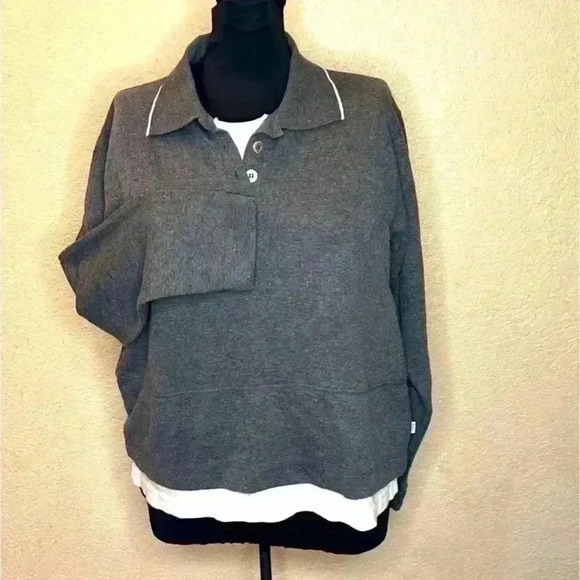 New York Laundry Women’s grey white‎ layered long sleeve three button top sz M - Picture 1 of 6